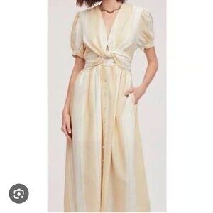Sam Edelman Christy Twist Front Midi Striped Dress Women's Size L Beige